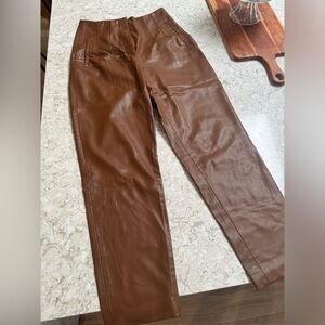 Zara Faux Leather Pants - Cognac (Size M)